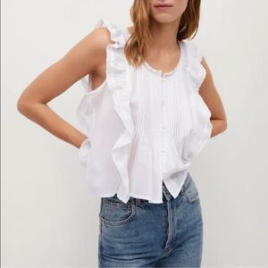 Mango White Ruffled Blouse Size 8